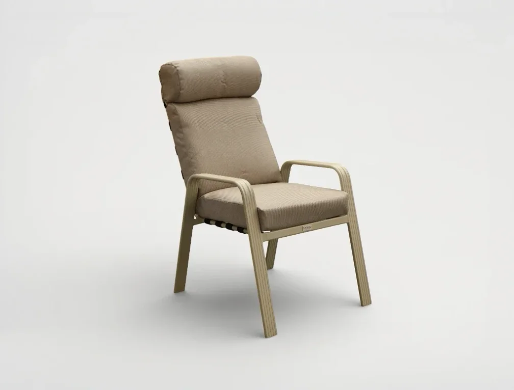 כסא אלומיניום מרופד בז' דגם פיין FINE CHAIR גארדיני Gardini - עיצוב מודרני עם משענת ראש